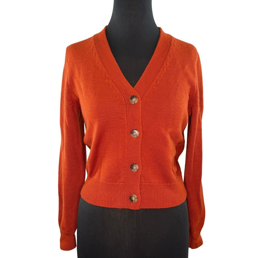Wilfred Free Orange Cardigan Sweater Merino Wool Rib Knit Button Up XS X-Small